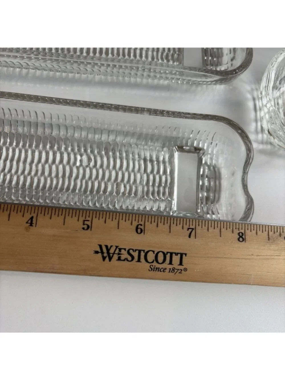 6 Vintage Corn On The Cob Dishes Holders Heavy Embossed Clear Glass 8” Footed